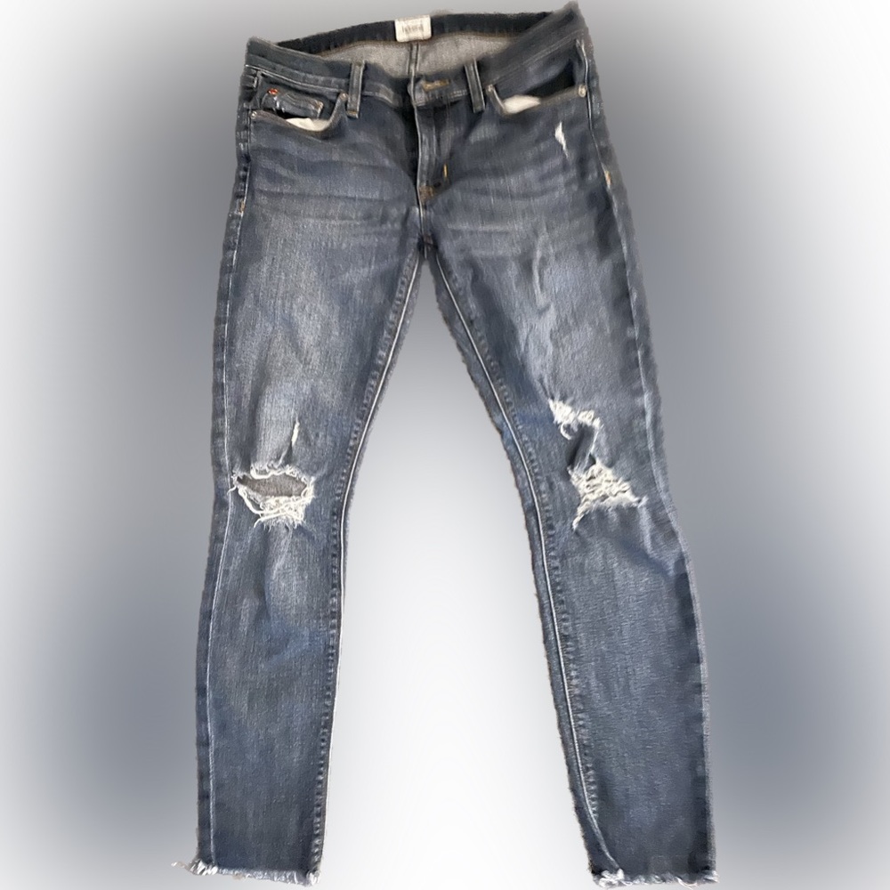 Hudson super skinny low rise raw hem jeans